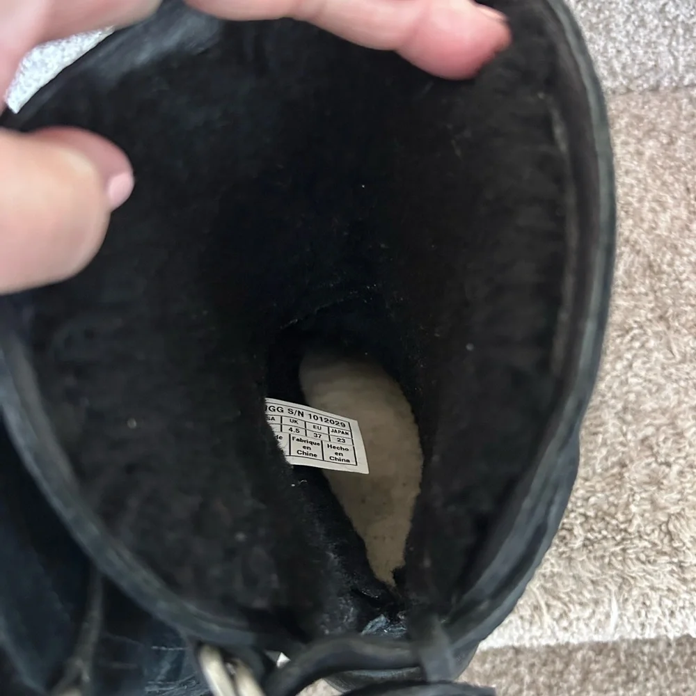 UGG Remora Black Suede Boots with Shearling Interior. Silver buckle. Y2K. Cozy.